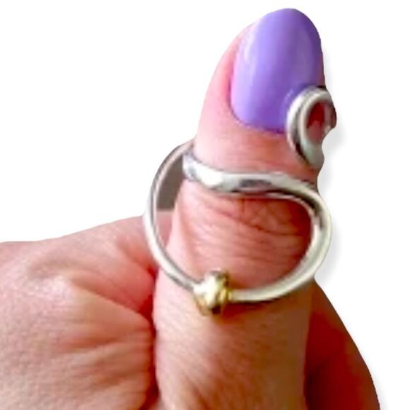 Silver Gold Beaded Wave Abstract Statement Ring NEW - Picture 2 of 4